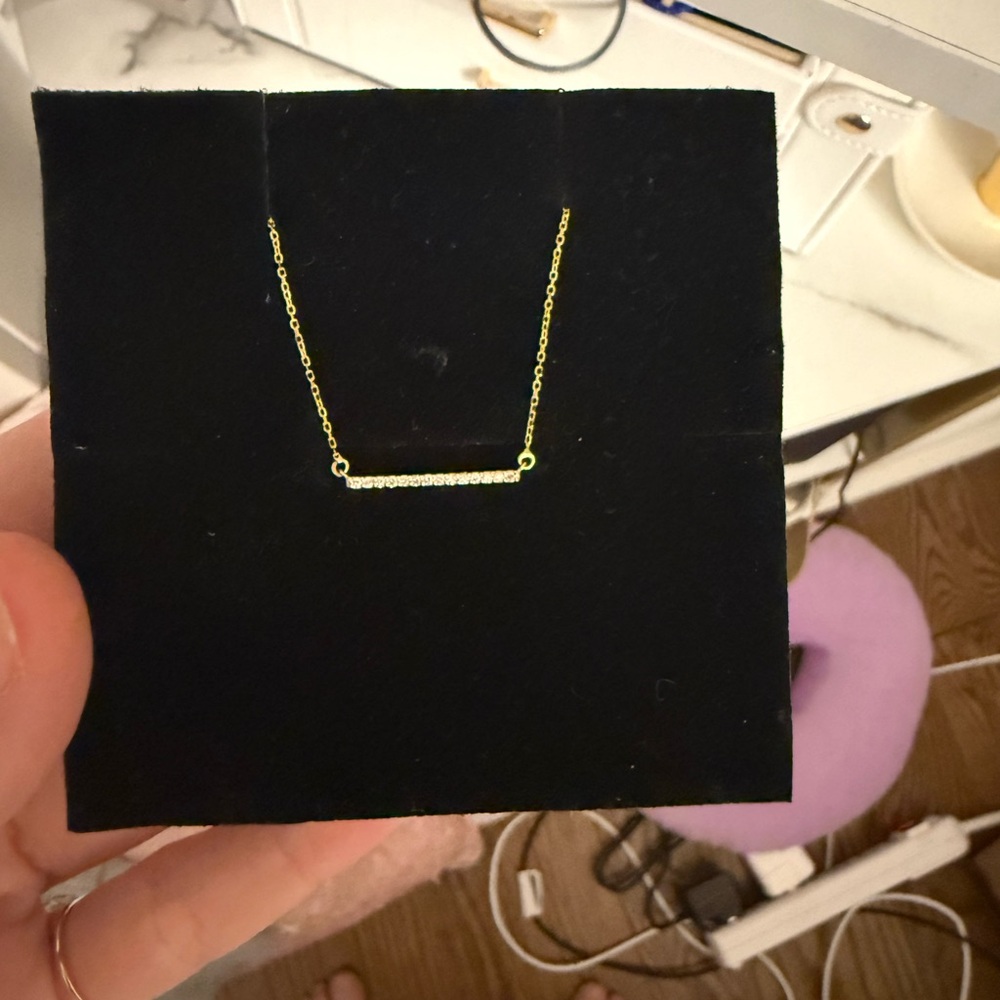 Pave Diamond Bar Necklace 14K Solid Gold